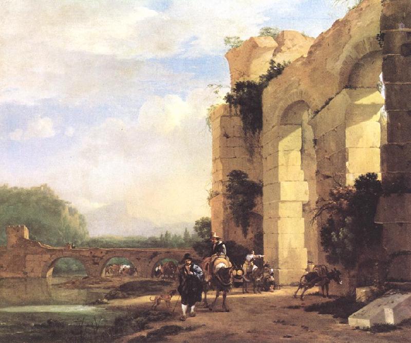 ASSELYN, Jan Italian Landscape with the Ruins of a Roman Bridge and Aqueduct cc France oil painting art